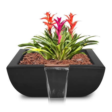 The Outdoor Plus 36 Square Avalon Planter & Water Bowl - GFRC Concrete - Black - OPT-AVLPW36-BLK